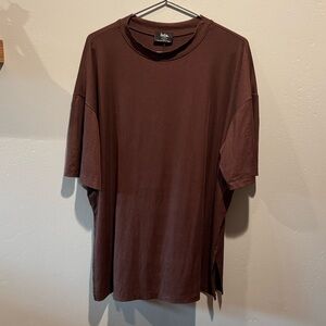 Dressed in Lala Lex Oversized Ribbed Short-Sleeve Chocolate Brown Shirt Top